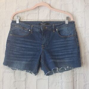 MAX JEANS Mid Rise Denim Shorts Frayed Hem 12
